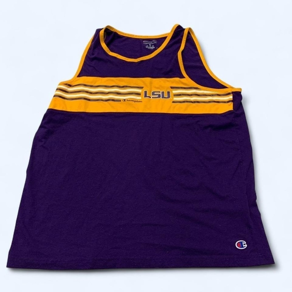Champion LSU Tigers Purple & Gold Striped Tank Top Sz XL